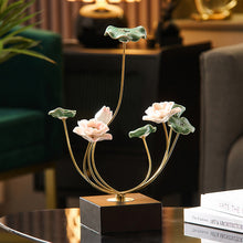 Load image into Gallery viewer, Elegant Ceramic Floral Sculpture - Pink & Green Lotus Decor