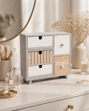 Load image into Gallery viewer, wooden multi drawer storage organizer for desk vanity makeup and accessories minimalist cabinet
