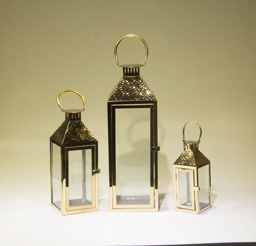 3 pcs metal lantern set for home and  event decoration golden light weight