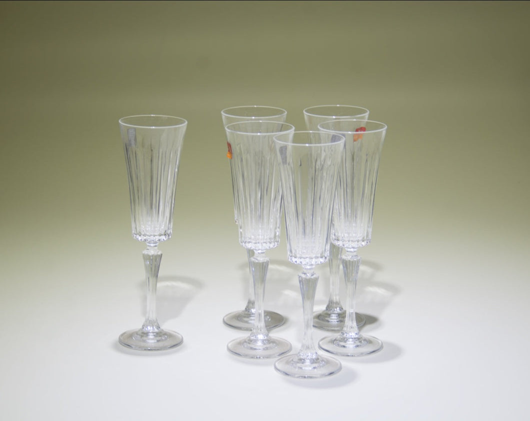 Crystal Champagne Flutes, Vertical Cut, Cut Crystal, Set of 6, Wine Glasses, Barware, Wedding Toast
