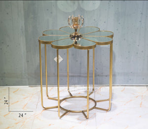 Mirror top floral patteren high quality metal decorative  table