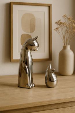 Chrome Cat and Mouse Abstract Resin Figurine Set – Modern Home Decor