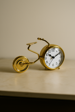 Golden bicycle style decorative table clock for home and office