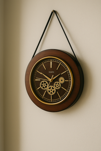 Wood and metal crafted nordic style belt clock for living room