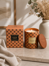 Load image into Gallery viewer, Calm Milky luxury scented candle with decorative textured jar and lid for cozy home fragrance décor
