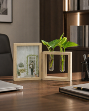 Load image into Gallery viewer, Wooden Photo Frame with Glass Test Tube Plant Holder – Minimal Desk Decor (7.5 × 11.5 Inch)
