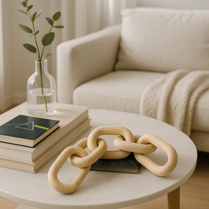 Wooden decorative chain link accent for coffee table styling