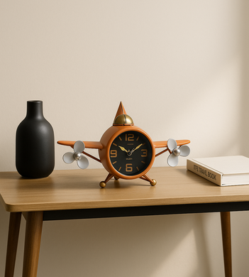 Aeroplane-shaped vintage table clock for home and office decor
