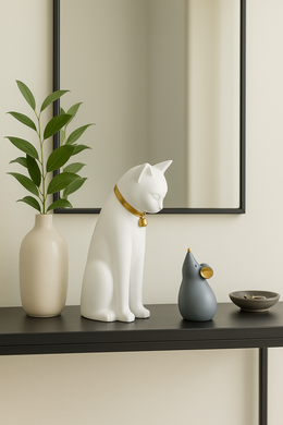 Cat and mouse resin figurine set for modern minimalist home decor