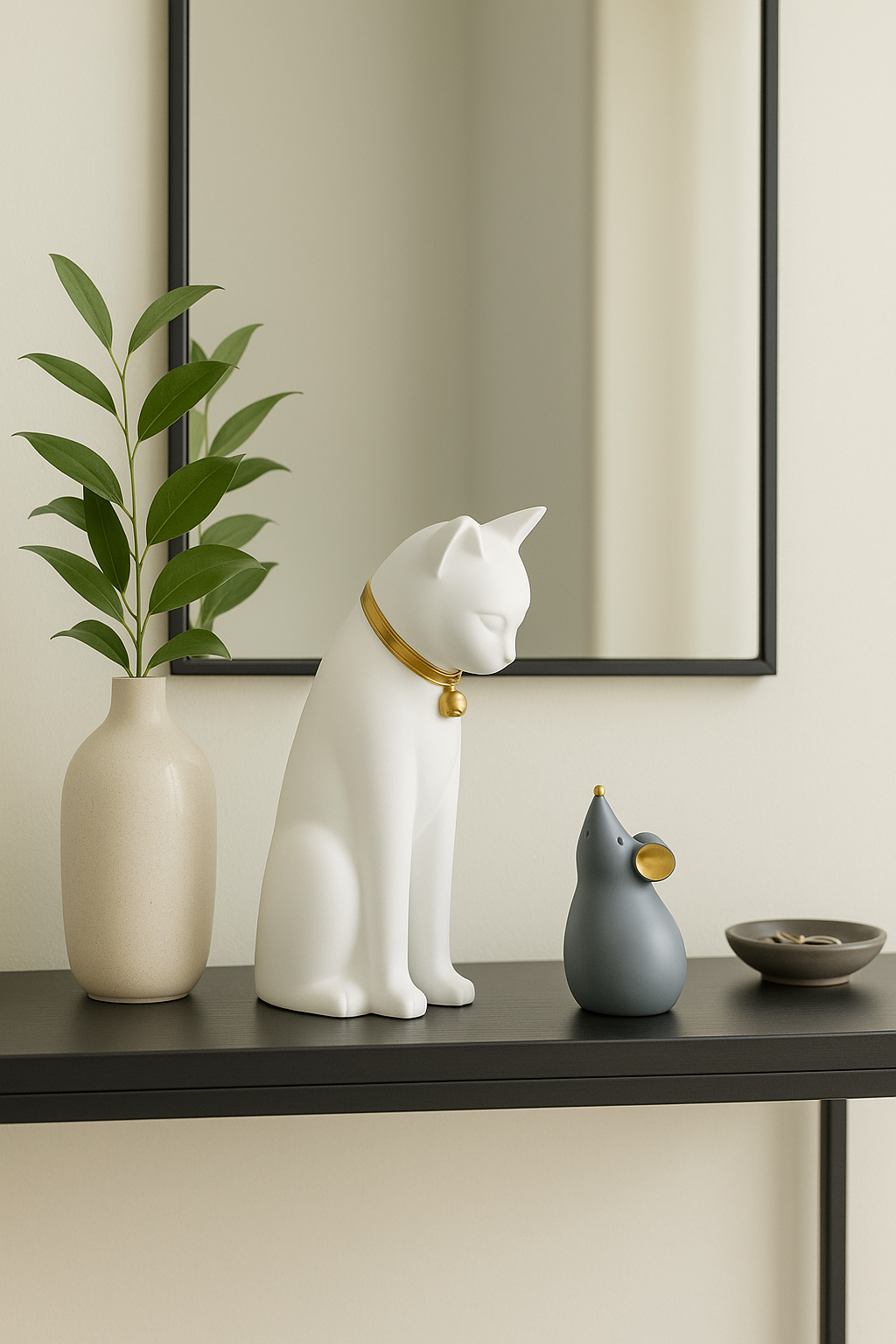 Cat and mouse resin figurine set for modern minimalist home decor