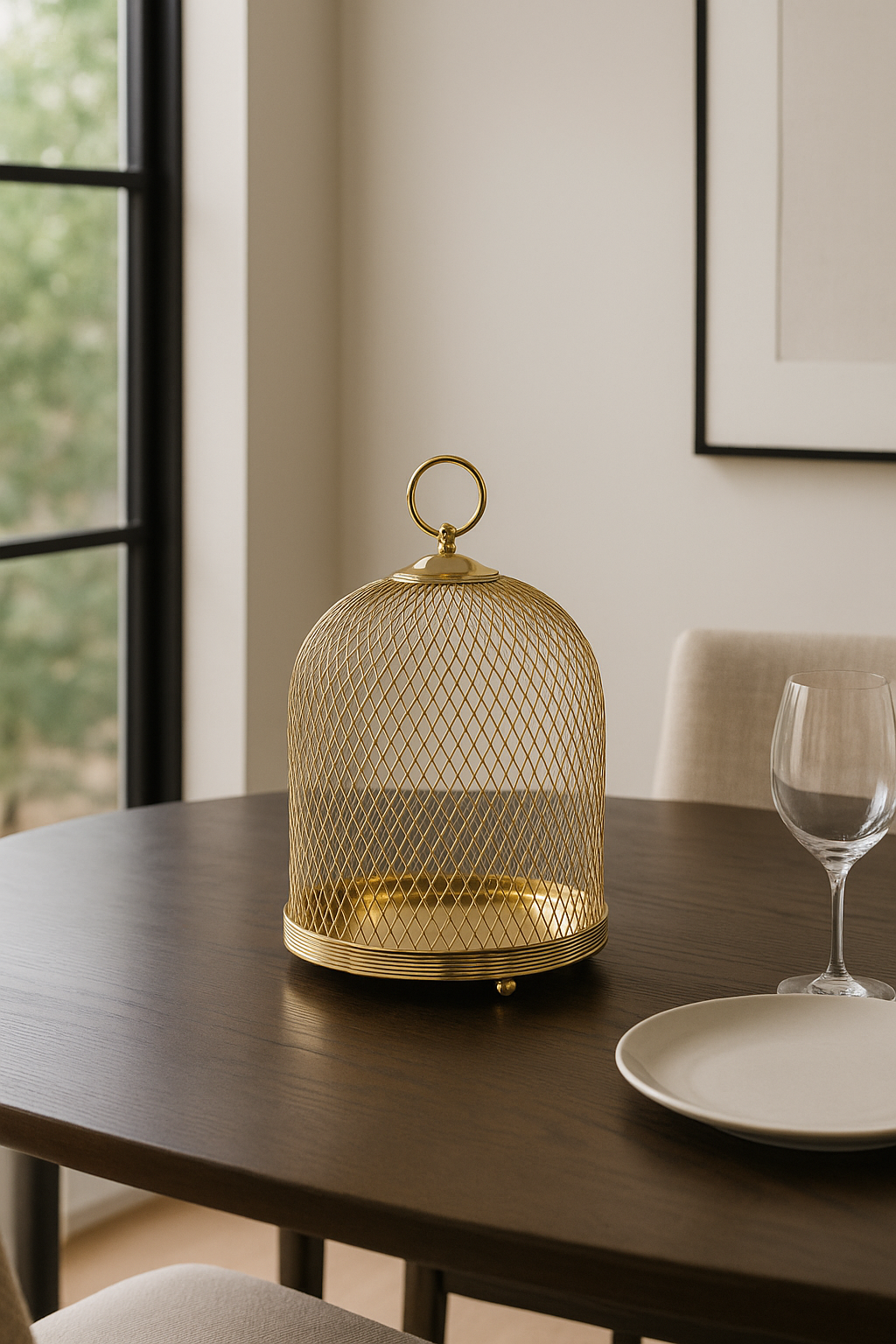 Gold Mesh Mirror Tray with Dome Lid