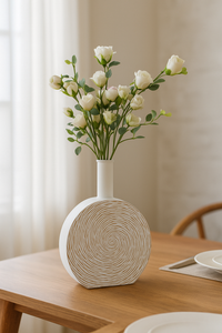 🤍 White Textured Ceramic Vase – Modern Minimalist Flower Holder