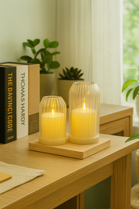 Glass Dome Candle Set – Warm White Decorative LED Pillar Pair