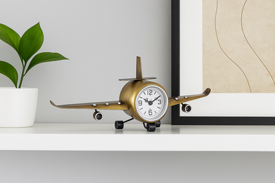  Vintage Airplane Table Clock – Antique Brass Metal Desk Decor 