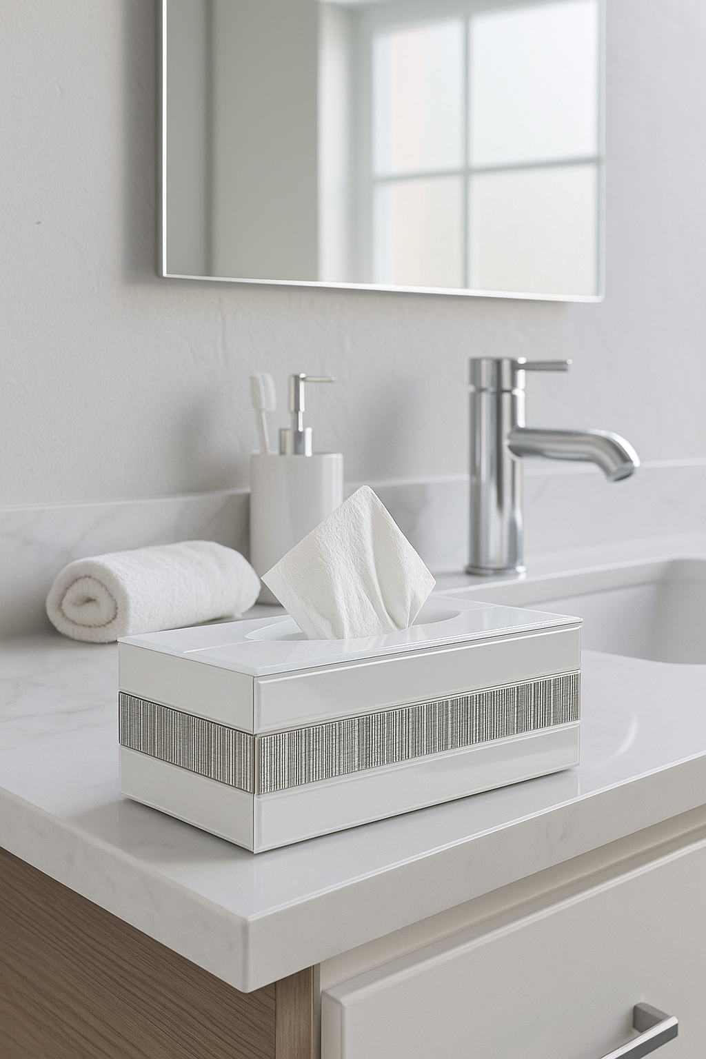 Black Glossy Luxury Tissue Box with Geometric Pattern – Bathroom Decor by MetaphorBD