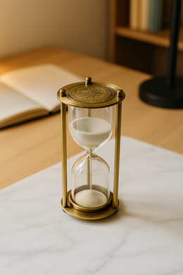 Vintage brass hourglass sand timer on desk – MetaphorBD