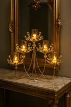 Load image into Gallery viewer, Golden 5-head crystal candle holder with amber glass cups – MetaphorBD
