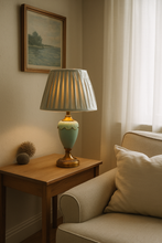 Load image into Gallery viewer, 💡 Vintage Teal Ceramic Table Lamp with Pleated Fabric Shade – 21/12 Inch
