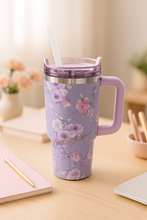 Load image into Gallery viewer, Lavender floral insulated tumbler with handle – Generation 2 MetaphorBD 1L drinkware
