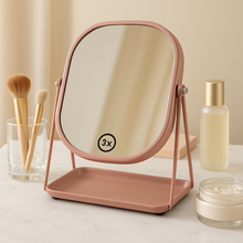 Load image into Gallery viewer, Nordic Minimal Tabletop Vanity Mirror with Storage Tray – Blush Rose Finish
