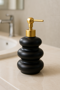 🪄 White Ripple Ceramic Soap Dispenser with Gold Pump
