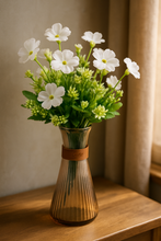 Load image into Gallery viewer, 🌿  Ribbed Vase with White Artificial Flowers – 16/8 Inch
