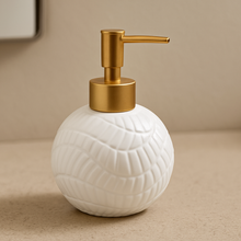 Load image into Gallery viewer, 🌿 Round Ceramic Soap Dispenser – White with Gold Pump
