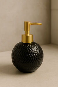 🌿 Round Ceramic Soap Dispenser – White with Gold Pump