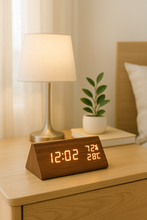 Load image into Gallery viewer, Wooden digital LED clock with time, temperature, and humidity display – MetaphorBD
