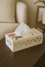 Load image into Gallery viewer, Vintage Floral Wooden Tissue Box – Double Rose Design
