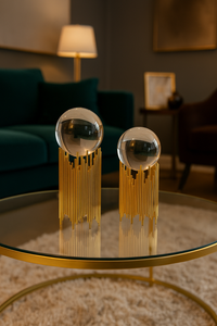 Classical Creative Rock Crystal Ball Ornaments pair  with Iron Base for Living Room TV Home Living Room Decoration
