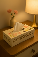 Load image into Gallery viewer, Vintage Floral Wooden Tissue Box – Double Rose Design
