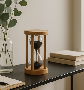 Wooden sand timer with black sand for modern and classic home decor