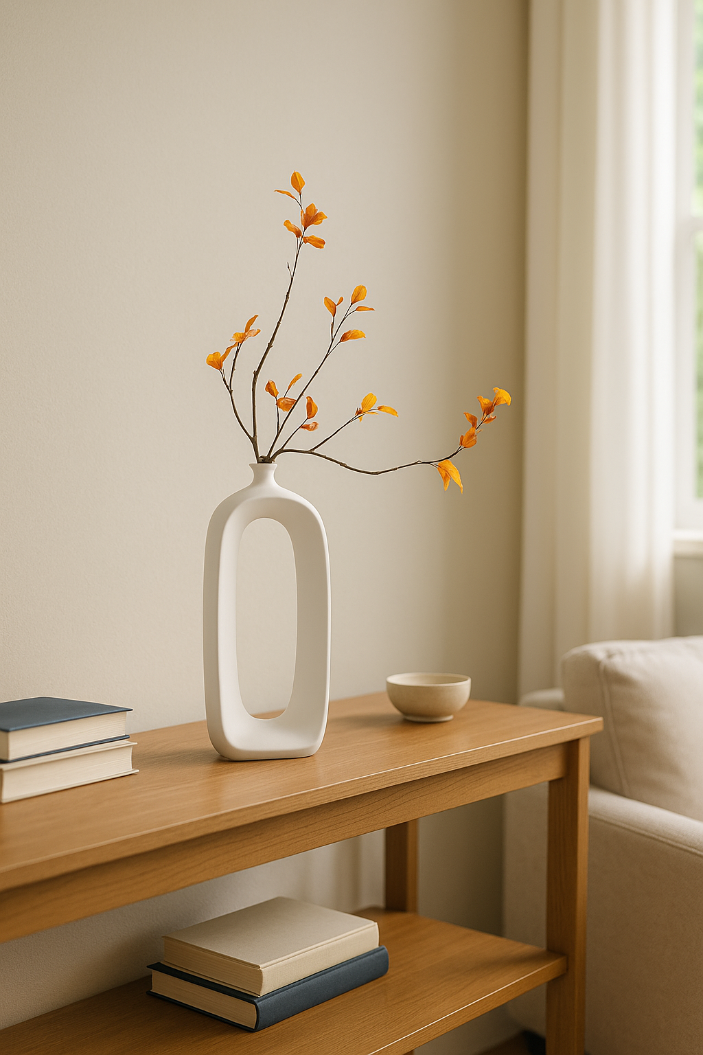 Abstract hollow vase with artificial flower white