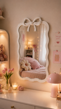Load image into Gallery viewer, White Pookie bow wavy wall mirror 22 × 12 inch for bedroom and vanity – MetaphorBD
