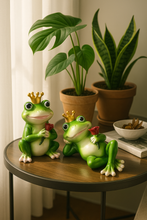 Load image into Gallery viewer, Frog prince couple figurine set with roses and crowns for home decor
