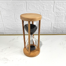 Load image into Gallery viewer, Sophisticated 8-Inch Hourglass Timer with Glass Bulbs and Wooden Base – Elegant Desk Decor for Timeless Style

