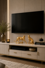 Load image into Gallery viewer, Luxury golden resin cheetah figurine pair on modern TV console table decor
