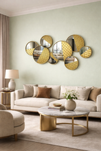 Load image into Gallery viewer, Luxury round mirror wall art set with gold geometric patterns for living room

