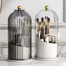 Load image into Gallery viewer, Luxury transparent dome vanity organizer dust proof makeup and perfume storage display with gold top handle

