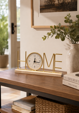 Load image into Gallery viewer, Modern HOME decorative tabletop clock with black metal frame and marble-look base

