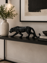 Load image into Gallery viewer, Modern black geometric panther resin sculpture for luxury home and office decor displayed on a console table.
