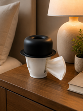 Load image into Gallery viewer, Modern face sculpture tissue holder with black hat design decorative tissue box cover for living room and office décor3
