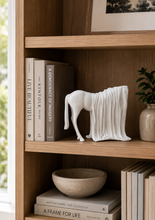 Load image into Gallery viewer, Modern white horse figurine sculpture decor on travertine console table, contemporary minimalist home decoration, luxury interior accent piece.
