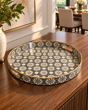 Load image into Gallery viewer, Moroccan Mosaic Serving Tray — Black &amp; Gold
