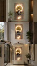 Load image into Gallery viewer, Premium 40x20 inch LED bonsai waterfall wall art with illuminated halo, hanging globe lights, gold metal frame, and modern luxury interior décor for living room.
