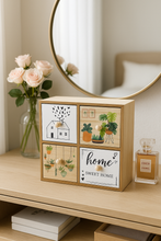 Load image into Gallery viewer, 🗂️ 4-Drawer Mini Wooden Organizer – “Home Sweet Home” Illustrated
