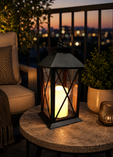Load image into Gallery viewer, White decorativesd LED lantern with warm candle light glow for living room, bedroom and tabletop décor
