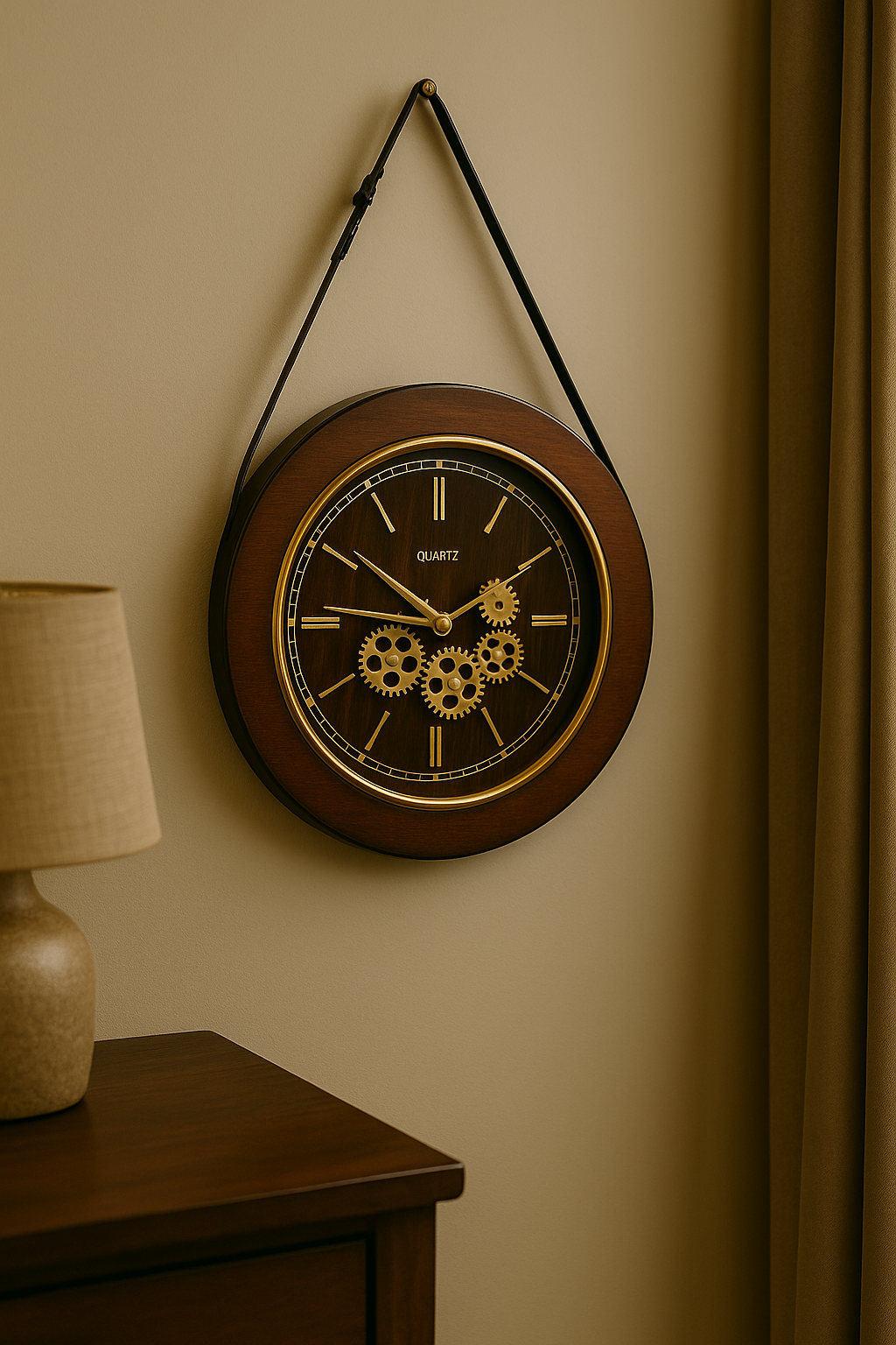 Wood and metal crafted nordic style belt clock for living room