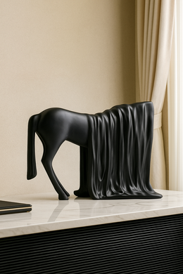 Black Draped Horse Sculpture – Abstract Resin Decor for Modern Interiors